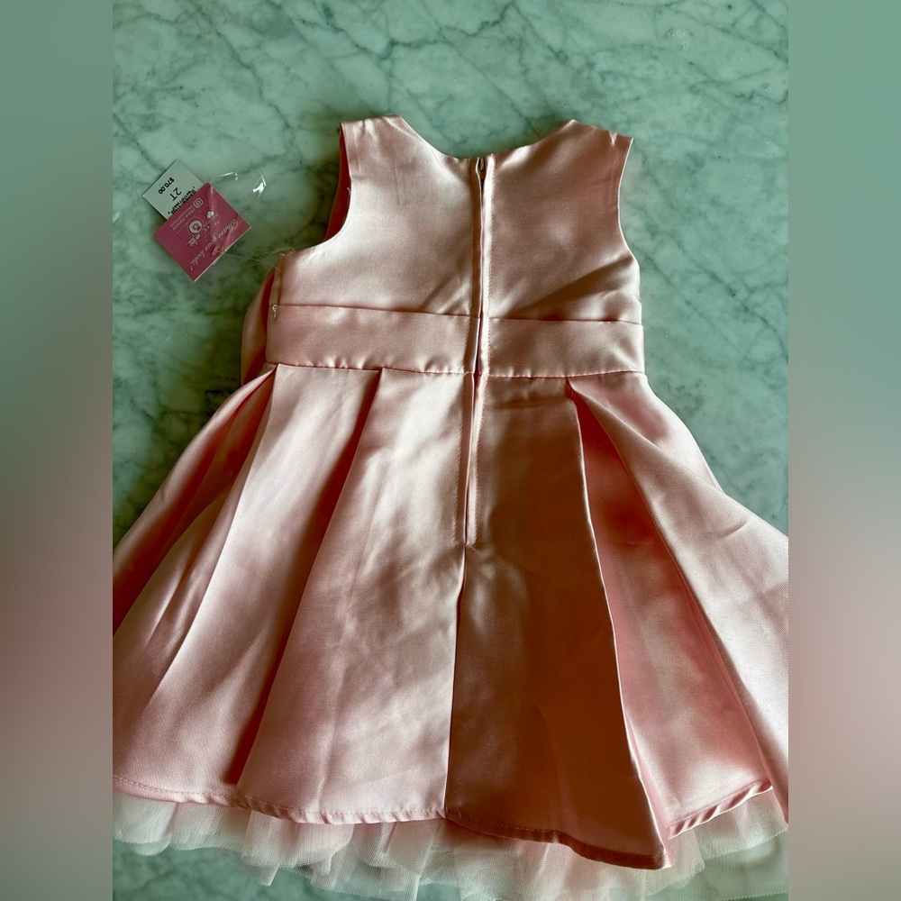 Rare Editions Pink Satin Dress with Bow - Picture 2 of 3